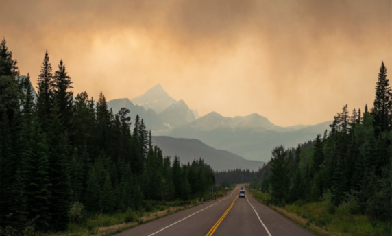 BC road with wildfire smoke